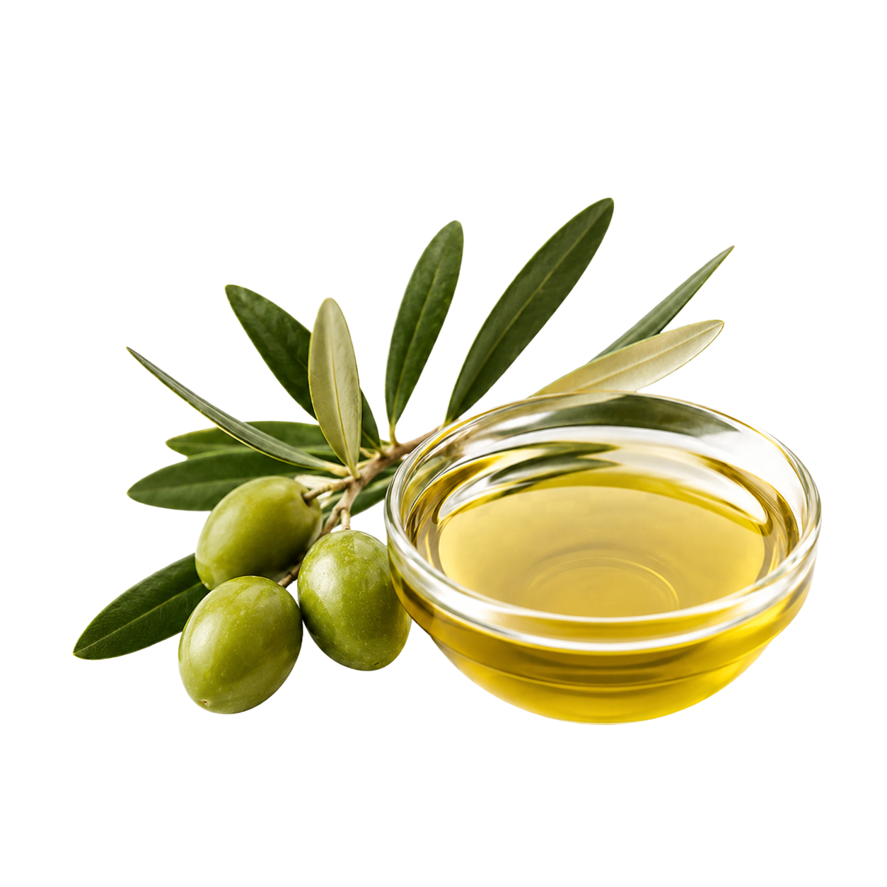 Olio extravergine con olive e foglie